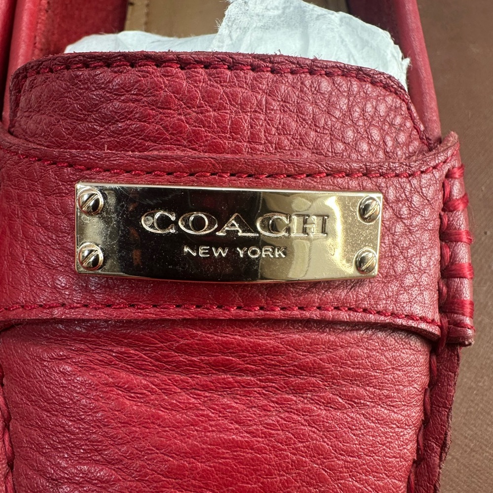 Coach “Fredrica” Red pebble leather loafer Size 7 - Picture 8 of 10